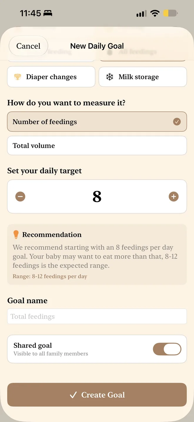 Setting up a shared daily goal